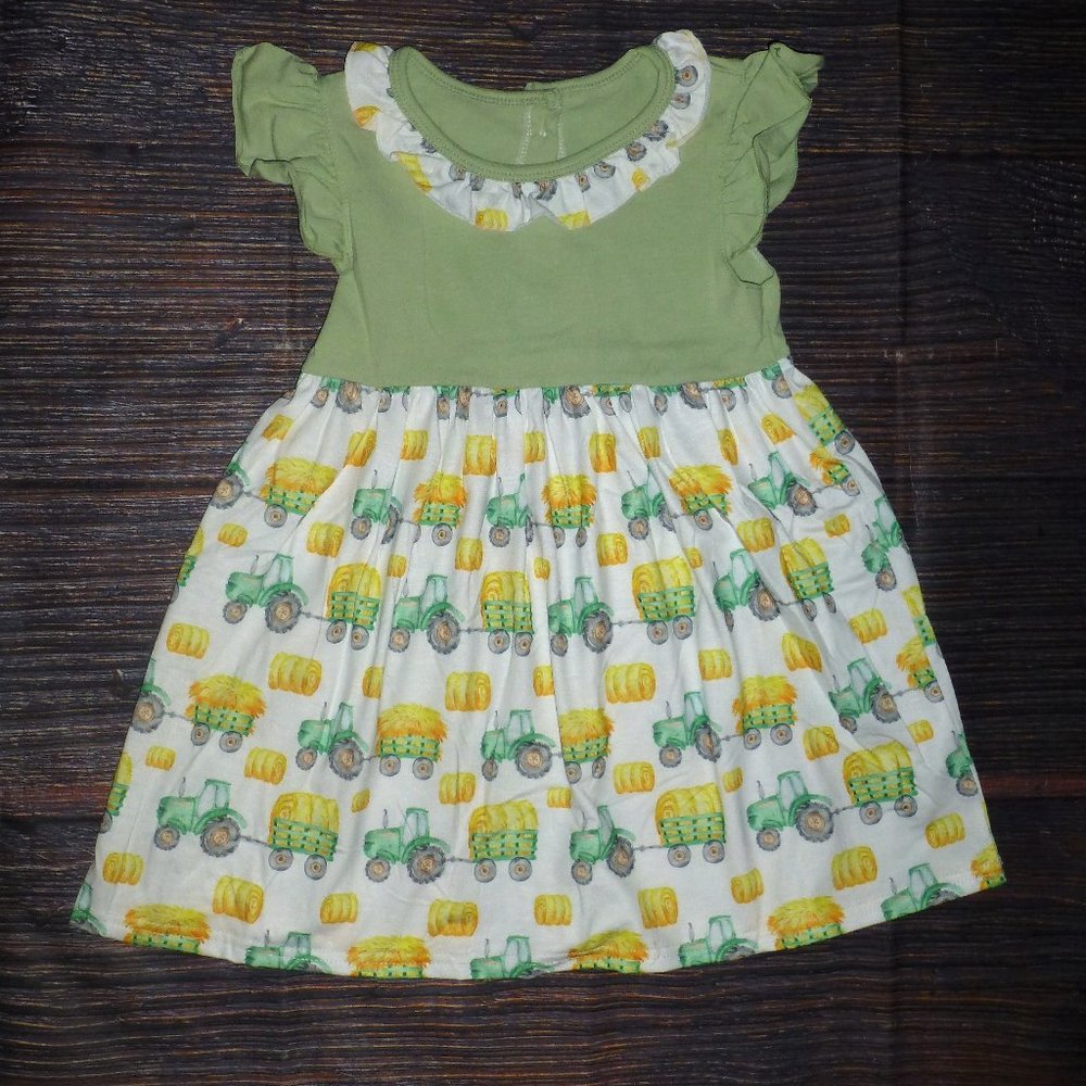 Boutique Farm Tractor Hay Bale Fall Harvest Girls Dress